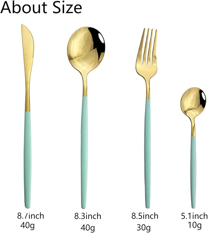 JASHII Flatware Serving Set 24 Piece, Stainless Steel Silverware Set, Mint - Image 3