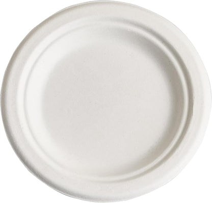 CIAO! 6" Heavy Duty Plate 100% Compostable Ecofriendly PFAS Free Unbleached Bagasse Natural White (Pack of 1,000)