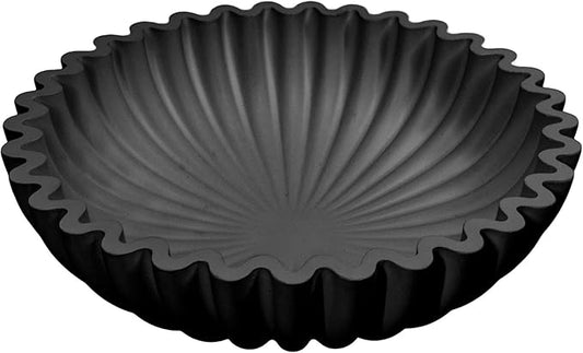 MAONAME Concrete Decorative Bowl, Black Fruit Bowl for Kitchen Counter, Modern Handicraft Coffee Table Key Bowls, Large Scalloped Ruffle Bowl for Entryway, Home Decor