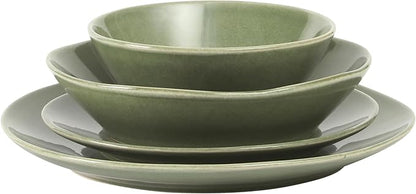 Bloomhouse - Two Time Oprah's Favorite Things Winner - Montecito Breeze 16 Piece (Service for 4) Double Plates and Bowls Stoneware Reactive Glaze Dinnerware Set - Cyprus Green