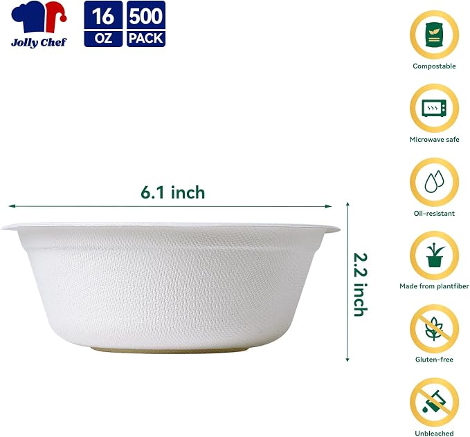 Compostable Disposable Paper Bowl 16 oz Heavy Duty Soup Containers 500 Pack | - Image 2