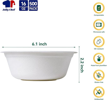 Compostable Disposable Paper Bowl 16 oz Heavy Duty Soup Containers 500 Pack | - Image 2