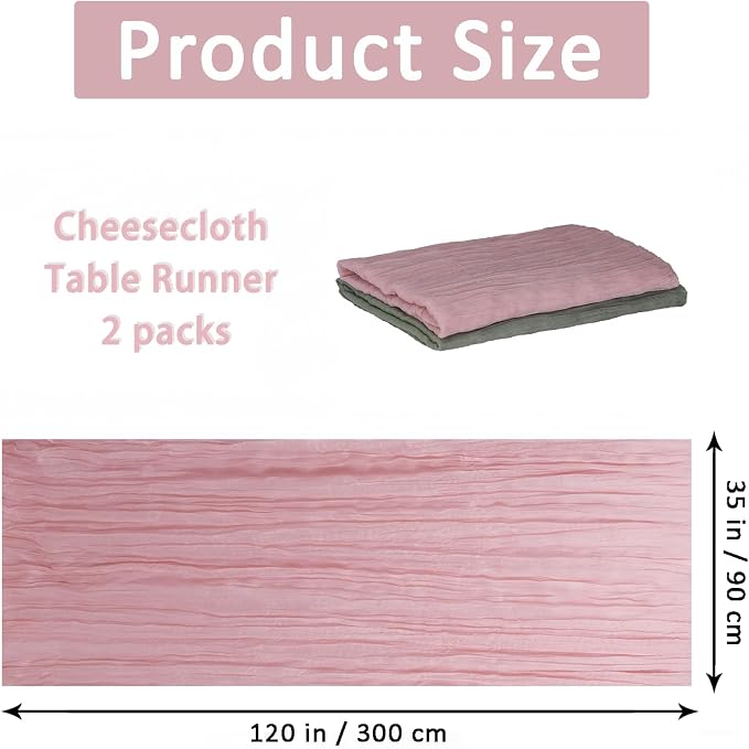 Cheesecloth Table Runner 2 Pack Sage Green and Dusty Pink, Boho Gauze Table - Image 3