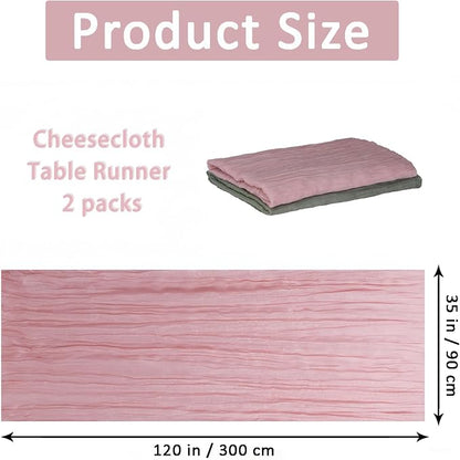 Cheesecloth Table Runner 2 Pack Sage Green and Dusty Pink, Boho Gauze Table - Image 3