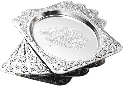 4-Pack Silver Serving Trays Set - ZENOVLUX Vintage Floral Engraved Mirror Decorative Tray, 13.8" x 8.7" Party Platters for Valentine's Day, Food, Appetizer, Charcuterie, Cookies, Desserts
