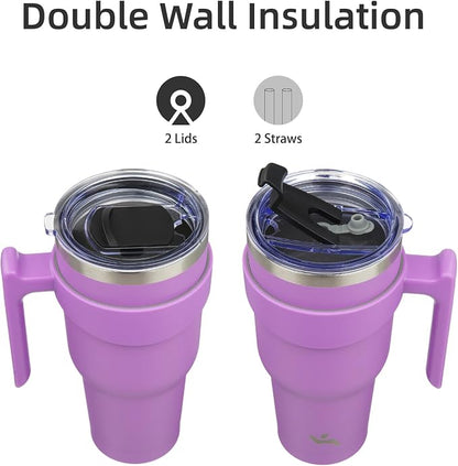 Konokyo 40 oz Tumbler with Handle and Straw, Insulated Travel Mug | Lavender; - Image 3