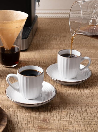 famiware 3oz Espresso Cups and Saucers, Stoneware Demitasse Cup - Image 3
