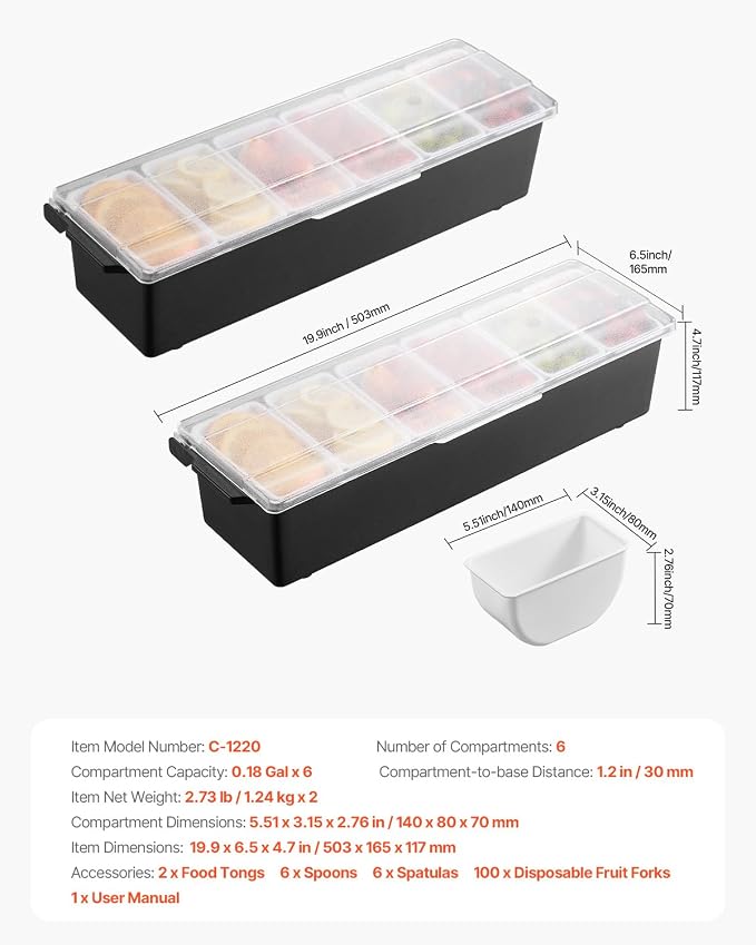 VEVOR Ice Cooled Condiment Serving Container, 6 Compartments Chilled Server - Image 8