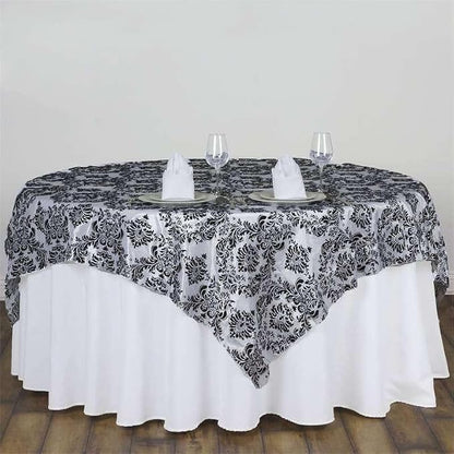 Efavormart Black Damask Flocking Square Tablecloth Overlay 90"x90" Square by efavormart