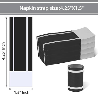 Germiwipe 500 Pcs Black White Paper Napkin Bands Self Adhesive, 1.5x4.25 Inch Silverware Wraps Band Paper Napkin Rings for Restaurant, Family Gathering, Outdoor, Wedding and Holidays