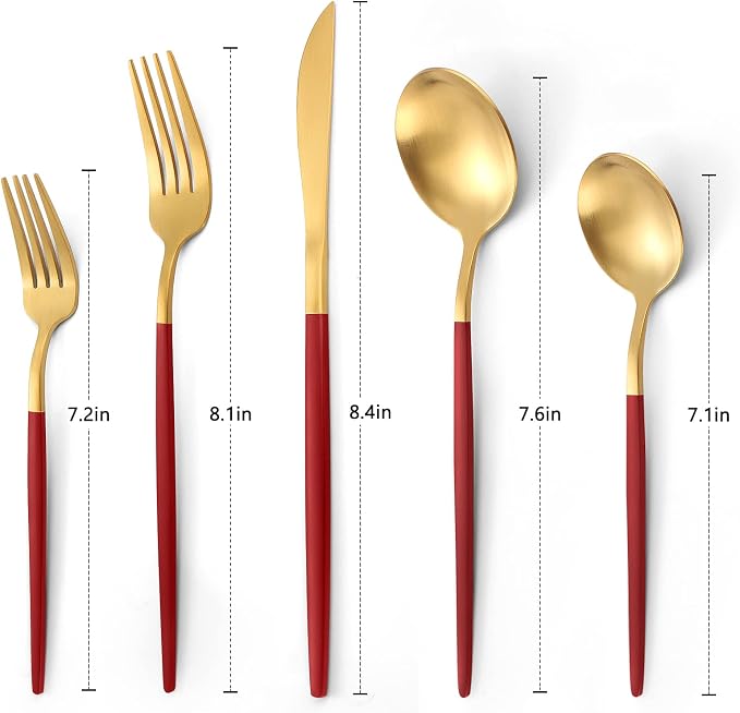 VANVRO Matte Red Gold Silverware Set, 20-Piece Stainless Steel Flatware Set - Image 2