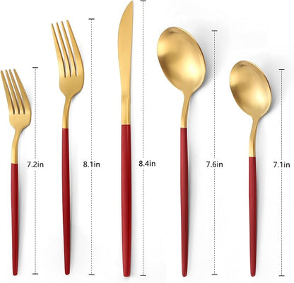 VANVRO Matte Red Gold Silverware Set, 20-Piece Stainless Steel Flatware Set - Image 2