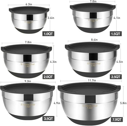 Umite Chef Mixing Bowls with Airtight Lids，6 piece Stainless Steel Metal - Image 5