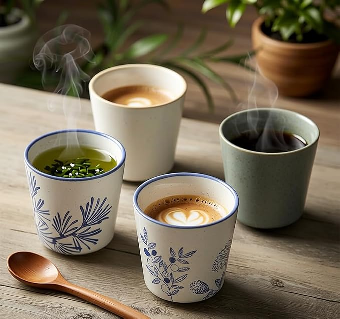 Ceramic Matcha Tea Cups Set of 4, 6 oz Japanese Tea Cup, Handcrafted, No Handle - Image 3
