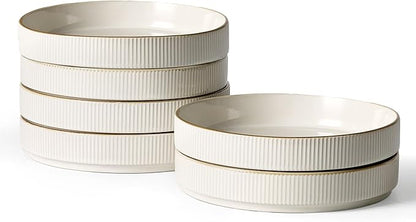 famiware Star 7.5" Pasta Bowls Set, Salad Bowl Set of 6, Double Reactive Glaze, Stackable, Perfect for Your Friend for Housewarming, Thanksgiving, Christmas, White