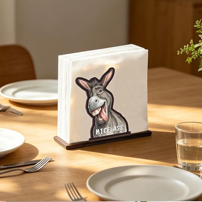 Funny Donkey Napkin Holder for Table, Cute Farmhouse Donkey Nice Ass Wooden - Image 2