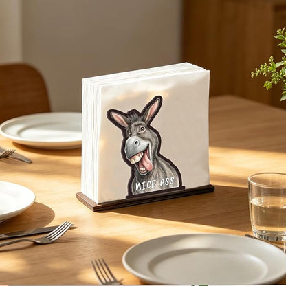 Funny Donkey Napkin Holder for Table, Cute Farmhouse Donkey Nice Ass Wooden - Image 2
