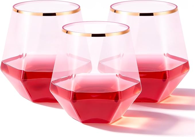 Goodluck 40PCS 12oz Diamond Plastic Pink Wine Whiskey Glasses Rose Gold Rim | by GoodLuck