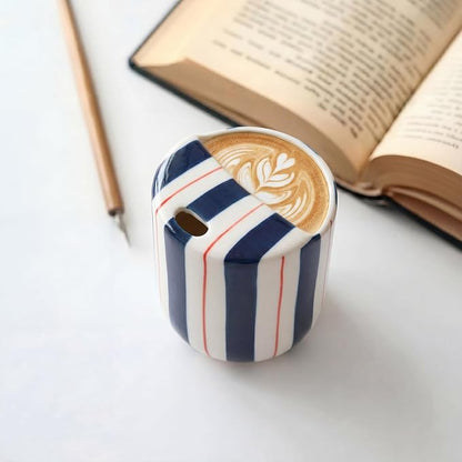 Ceramic Mug with Sip Hole 10 oz Novelty Deep Blue Red Striped Ceramic Coffee - Image 4