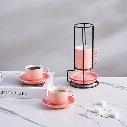 YOLIFE 2.5oz Espresso Cups Set of 4, Porcelain Stackable Espresso Cups - Image 6
