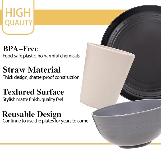 Rubtlamp Wheat Straw Dinnerware Sets, Wheat Straw Plates and Bowls Sets - Image 7