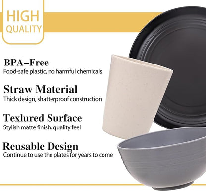 Rubtlamp Wheat Straw Dinnerware Sets, Wheat Straw Plates and Bowls Sets - Image 7