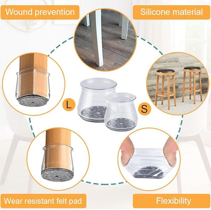 16 Pcs Chair Leg Floor Protectors - Silicone Felt Pads, Scratch-Proof & Noise-Free, Easy Smooth Moving, Large Size (Fits Round Chair Legs: 1-5/16" to 2" Diameter)