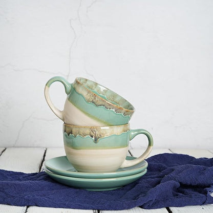 Bosmarlin Ceramic Cappuccino Cup and Saucer Set of 2, 10 Oz, Coffee Cups - Image 6