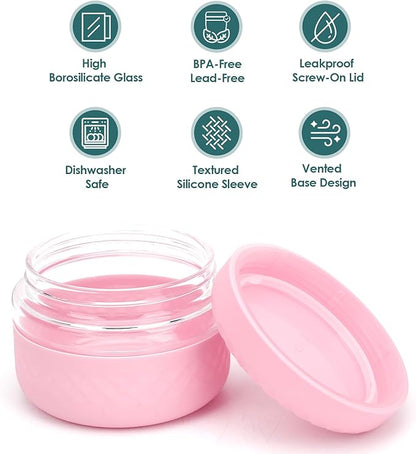 4 Pack 16 oz Glass Lunch Bowl Containers with Lids | Leak & Spill Proof, BPA-Free, Microwave & Dishwasher Safe, Airtight Meal Prep & Food Storage Jar for Lunch, Salad, Soup, Oats, Stew, Yogurt