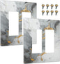 Outlet Covers Gray/Gold Marble Abstract Modern Luxury 2 Gang Light Switch Cover Double Rocker Wall Plate Decorative GFCI Receptacle Electrical Switchplate for Bathroom Bedroom Decor（2 Pack）