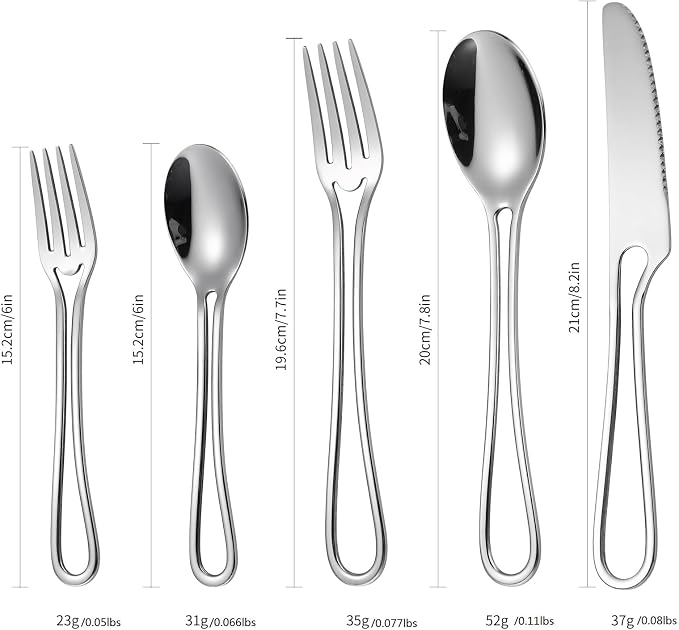Silvery Flatware Set 4 Hollow Out Cutlery Stainless Steel Silverware 20 Pieces - Image 6