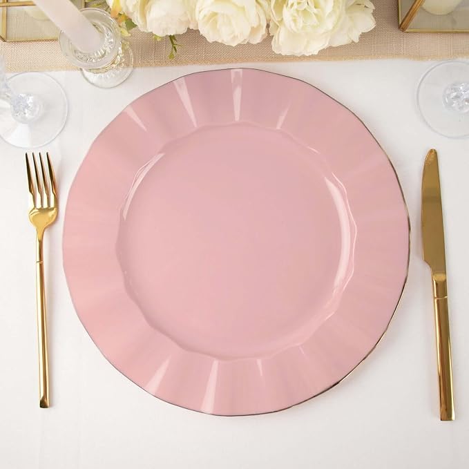 Efavormart 11" Dinner Plates – Set of 10 Plastic Dusty Rose Round Disposable - Image 8