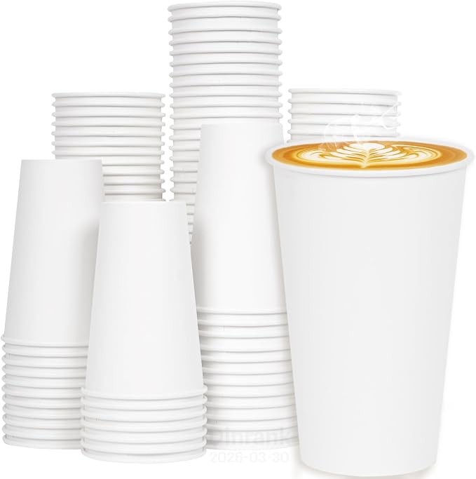 16 oz Disposable Paper Cups, 100 Pack, Bulk Plain Cups by DrinkGreenLiveClean