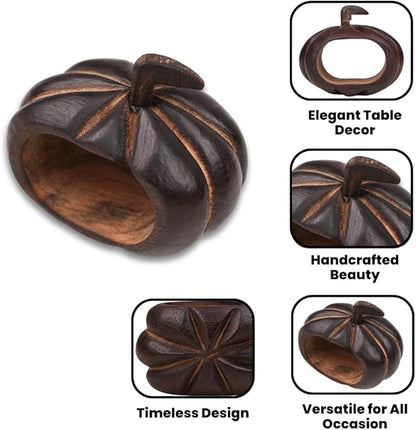 Lightnpro 6 Pack Wooden Pumpkin Design Napkin Rings for Fall and Halloween Table Decor, Rustic Pumpkin-Shaped, Perfect for Thanksgiving and Autumn Celebrations - Natural Burnt