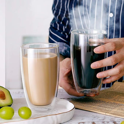 CNGLASS Double Wall Thermo Glass Cup 13.5 oz, Insulated Glass Coffee Set of 2 - Image 5