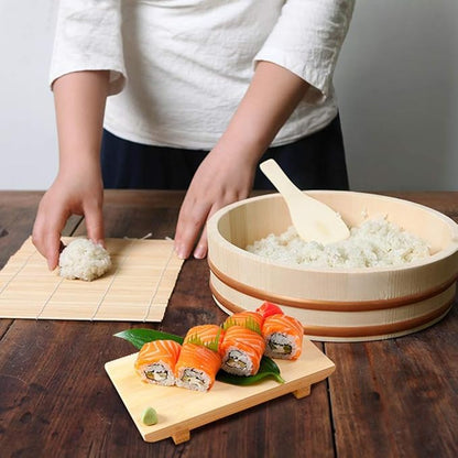 Kichgather 11.8 Inch Wooden Sushi Rice Bowl Hangiri Sushi Oke Rice Mixing Tub