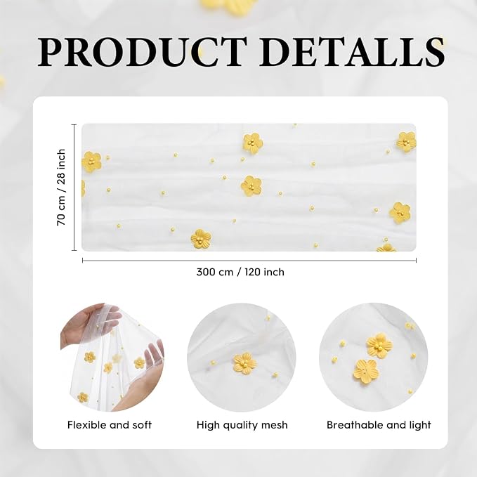 Artoid Mode Yellow Flower Pearl White Gauze Table Runner 10FT, Seasonal Sheer - Image 6