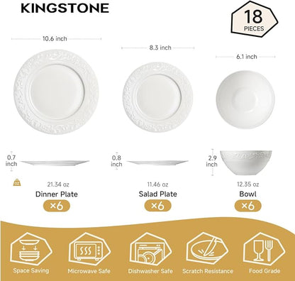 18Pcs Vintage Relief White Bone China Set, Service - Image 2