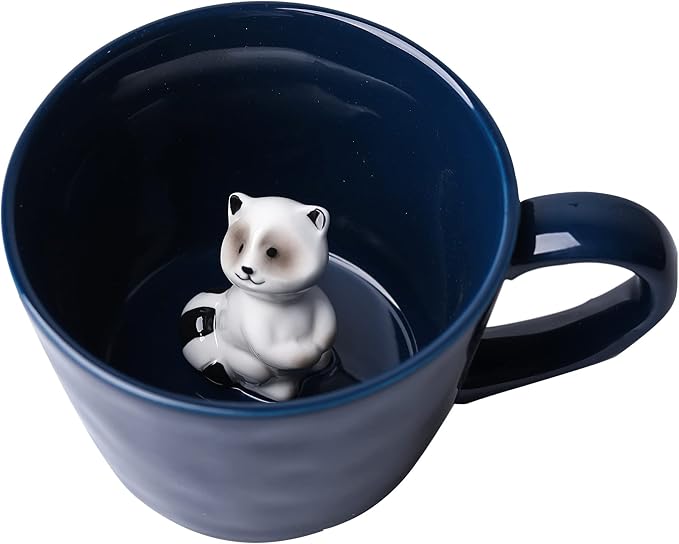 DIHOclub Racoon Ceramic Cup Hidden 3D Animal Inside Mug, Cute Cartoon Handmade by DIHOclub