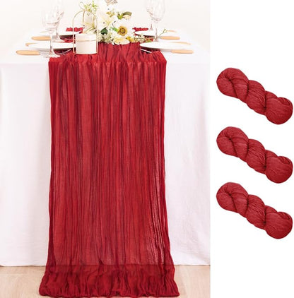 3 Pack Red Cheesecloth Table Runner 10ft Boho Gauze Annniversary Decor | by MLMC