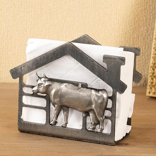 Metal Napkin Holder for Table, Antique Cow Farm Style, Rustic Vertical Tissue Napkins Holder for Paper Napkins (Cow/Black)