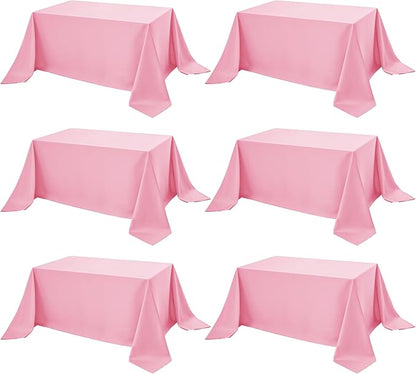 6-Pack Pink Tablecloths for Rectangle Tables, 90 x 156 Inches, Stain-Resistant Polyester Fabric for 8 Foot Tables - Washable Table Covers for Weddings, Banquets, Birthday Parties, Events