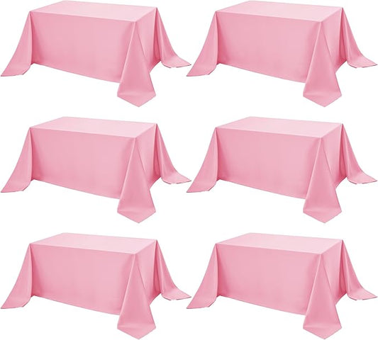 6-Pack Pink Tablecloths for Rectangle Tables, 90 x 156 Inches, Stain-Resistant Polyester Fabric for 8 Foot Tables - Washable Table Covers for Weddings, Banquets, Birthday Parties, Events