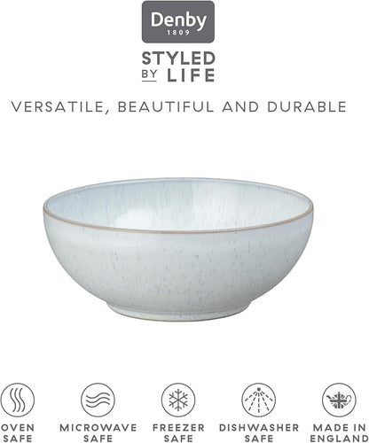 Denby - White Speckle Cereal Bowls Set of 6-27.7oz Dishwasher Microwave Safe - Scratch Chip Resistant - Reactive White Glaze, Neutral, Ceramic Stoneware - Tableware for Oats, Cereal, Desserts