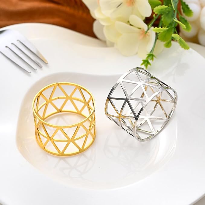 14K Gold Napkin Rings Set of 12, Metal Napkins Rings Holder Buckles - Image 5