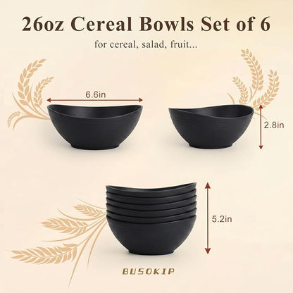 Cereal Bowls Sets of 6, Unbreakable & Lightweight Wheat Straw Bowls 26oz - Image 2