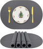 Silicone Placemats, Oval Placemats for Dining Table, Placemats Set of 4, Non-Slip Waterproof Heat Resistant Outdoor Table Mat for Patio Table (Dark Gray-Oval)