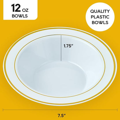 100PCS Plastic Bowls with Gold Rim 12oz Disposable Soup Bowls | Plastic Bowls - Image 3