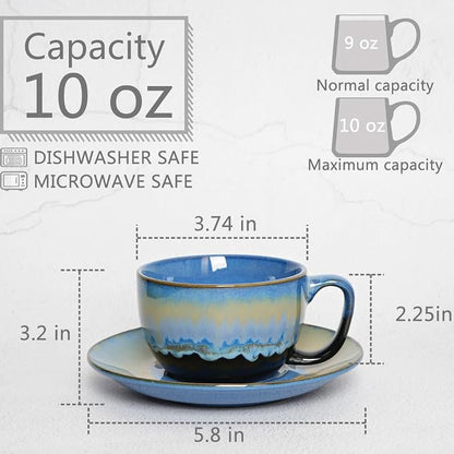 Bosmarlin Ceramic Cappuccino Cup and Saucer Set of 2, 10 Oz, Dishwasher and - Image 2