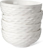 Artena Ceramic Cereal Bowls 26 oz, Embossment Soup Bowls Set of 4, White Salad Bowl for Kitchen, Dinner, Breakfast, Oatmeal, Rice, Pasta, Dishwasher Microwave Safe, 6 inch, Seawave